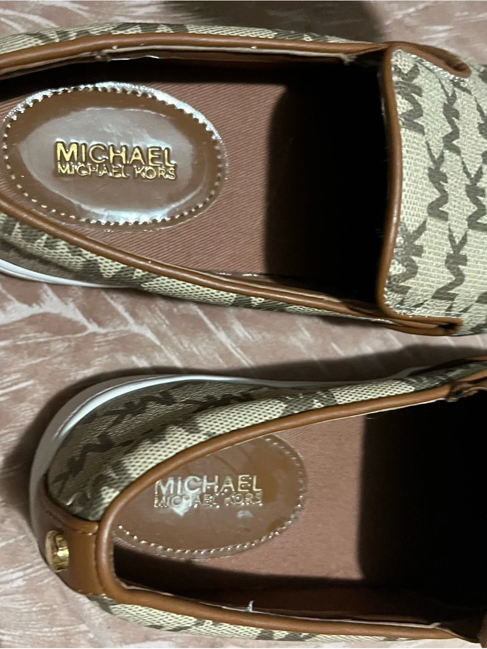 Michael Kors Beige Logo-Print Slip-On Sneakers with White Sole